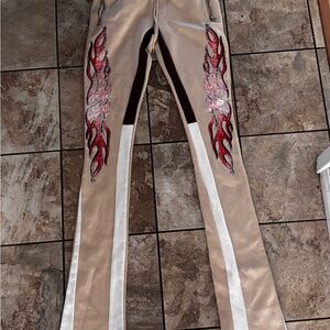 Stylish Tan and Red Flame Men's Joggers